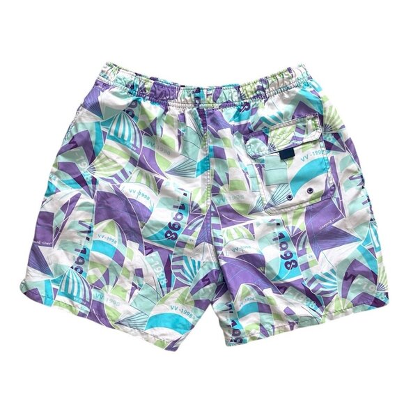 Vineyard Vines Chappy 90's Vibe Swim Trunks Purple Multicolor Men's Size M + Bag - Picture 3 of 10
